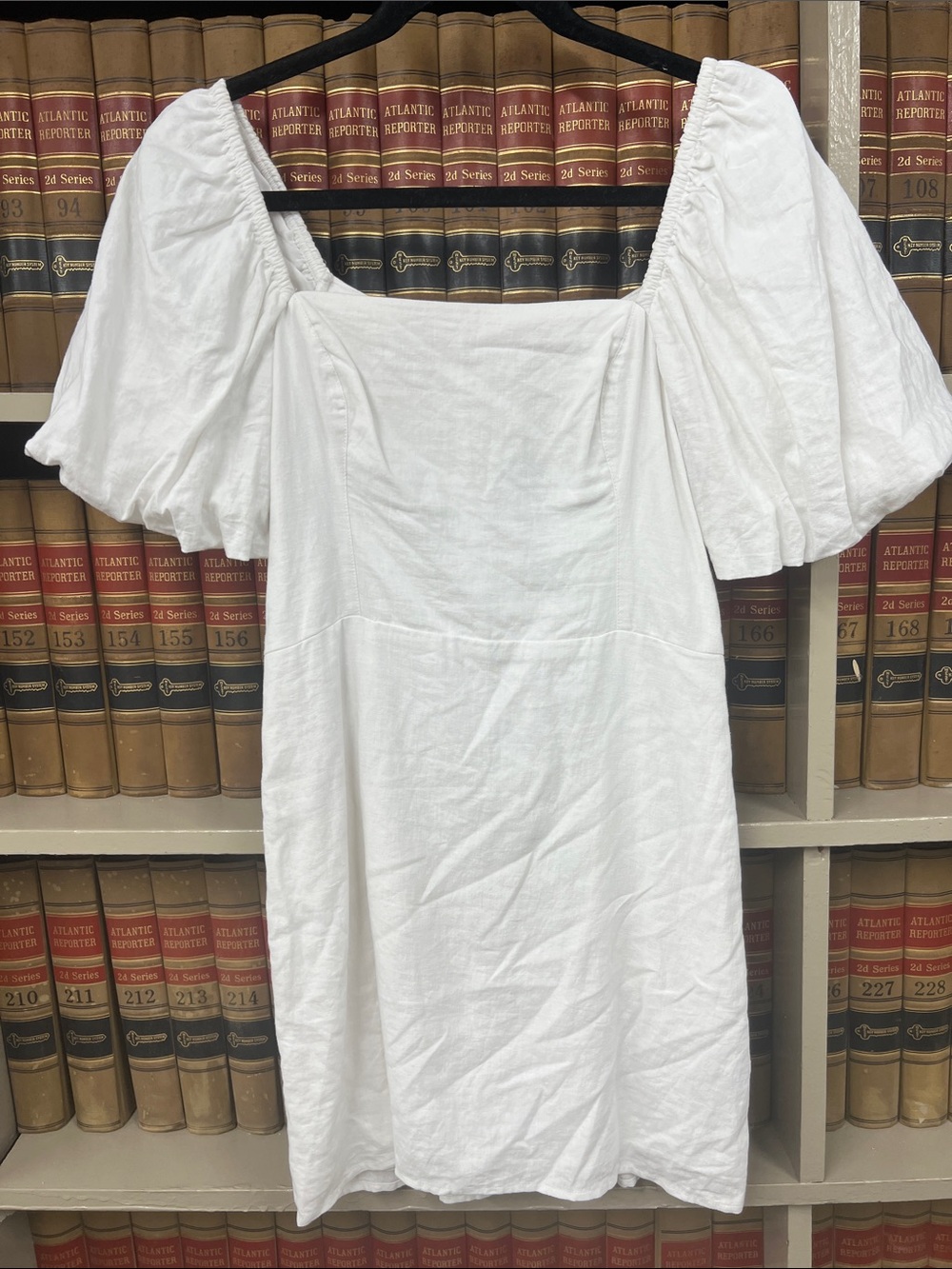 Abercrombie & Fitch White Puff-Sleeve Square-Neck Mini Dress